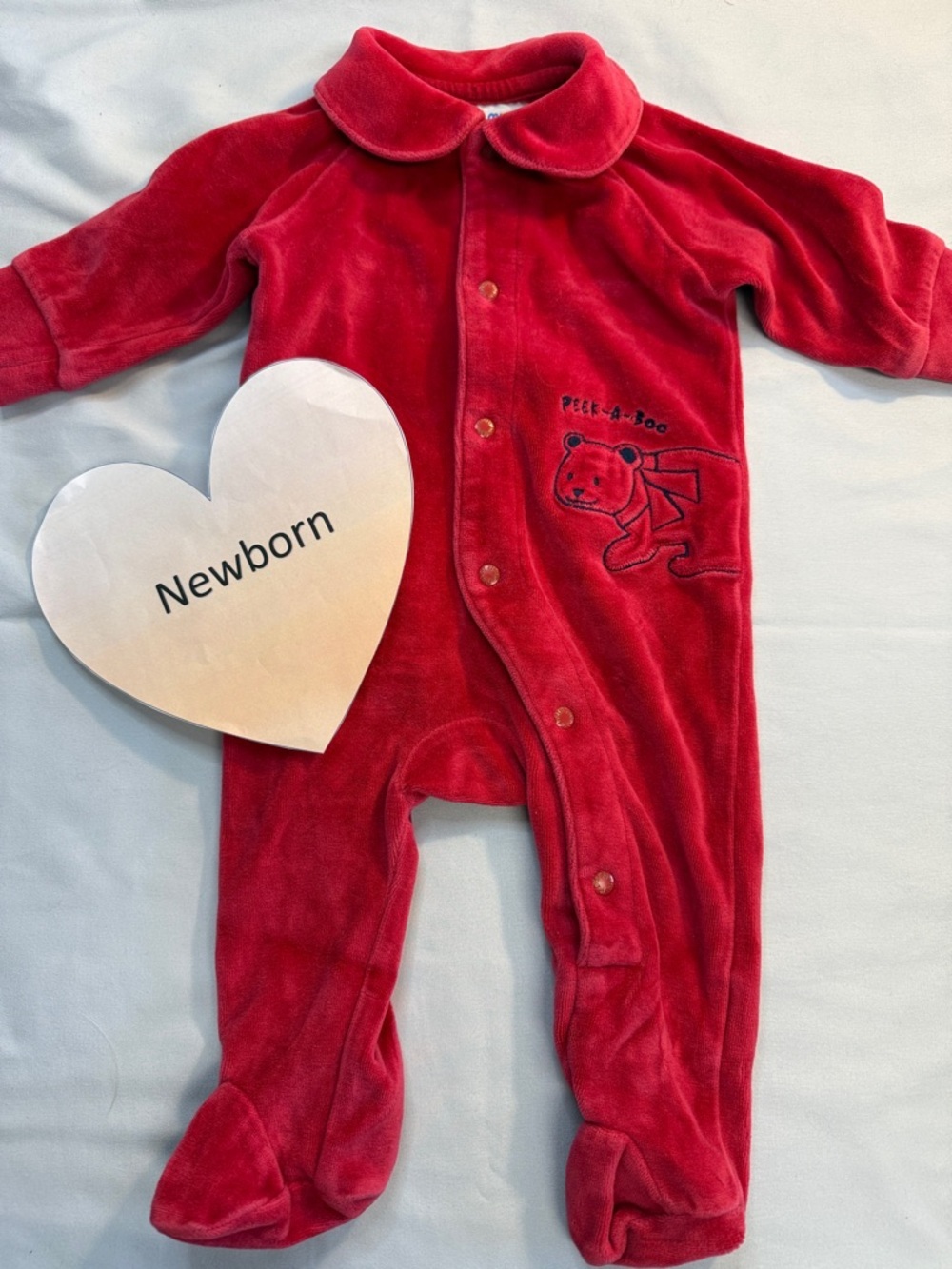 Please Mum - Vintage Canadian Red Velour Baby Onesie with Embroidered Design